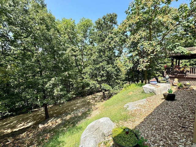 view of yard featuring a wooden deck