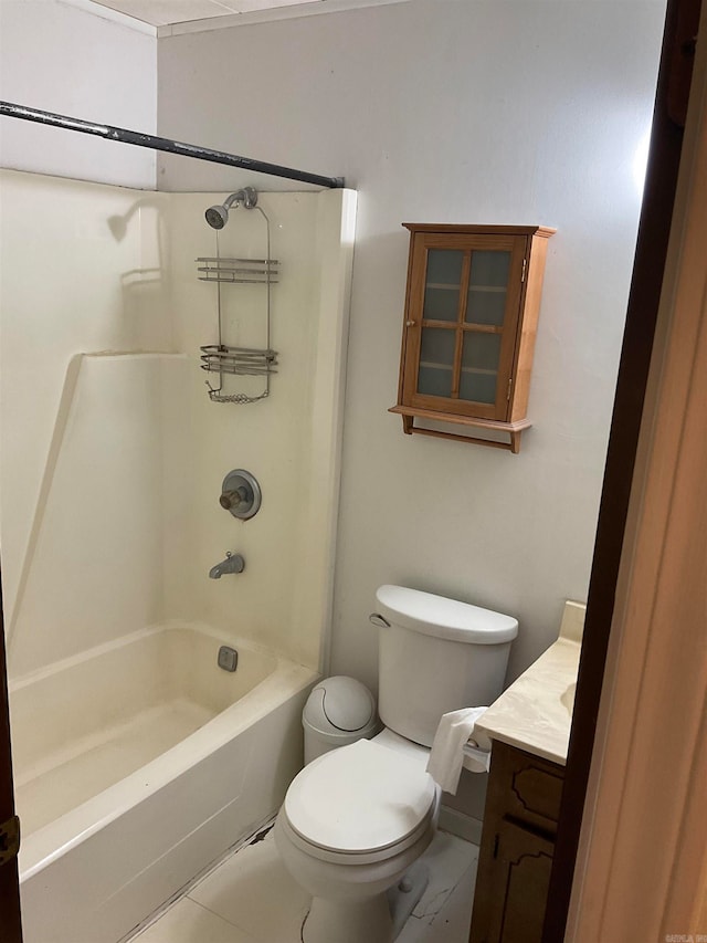 full bathroom with toilet,  shower combination, and vanity