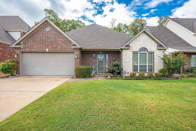 view of front of property with a garage and a front yard