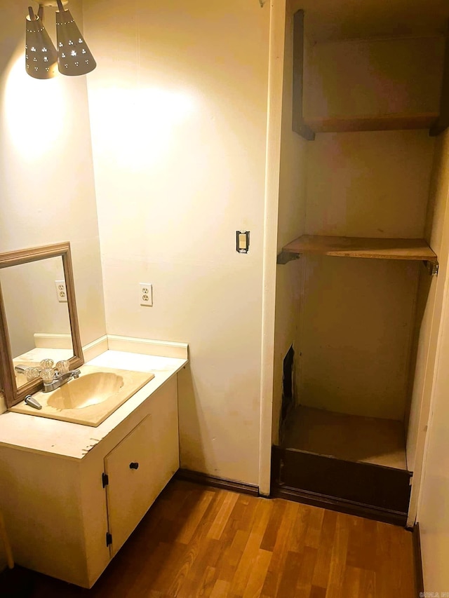 bathroom featuring wood-type flooring and vanity