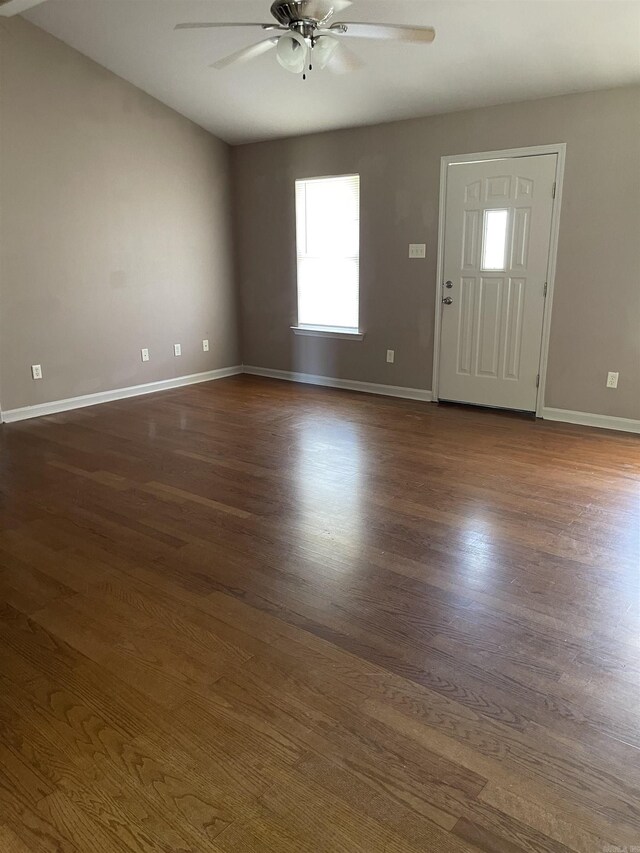 entryway with ceiling fan and dark hardwood / wood-style floors