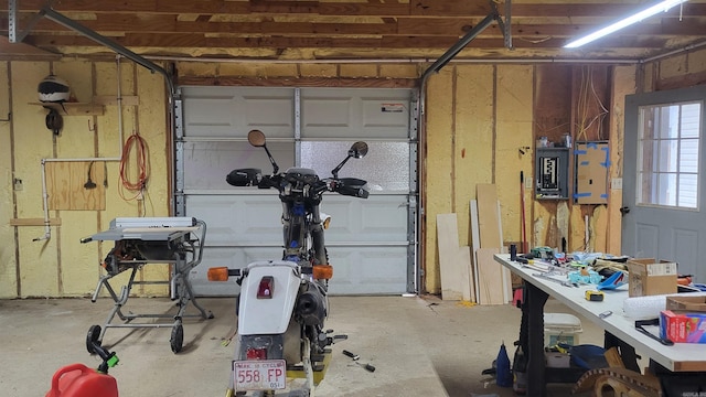 garage featuring a workshop area