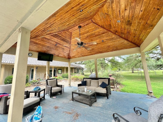 view of patio / terrace with ceiling fan and an outdoor hangout area