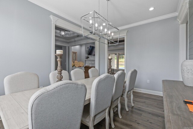 bedroom featuring ornamental molding, dark hardwood / wood-style flooring, ceiling fan, and white refrigerator