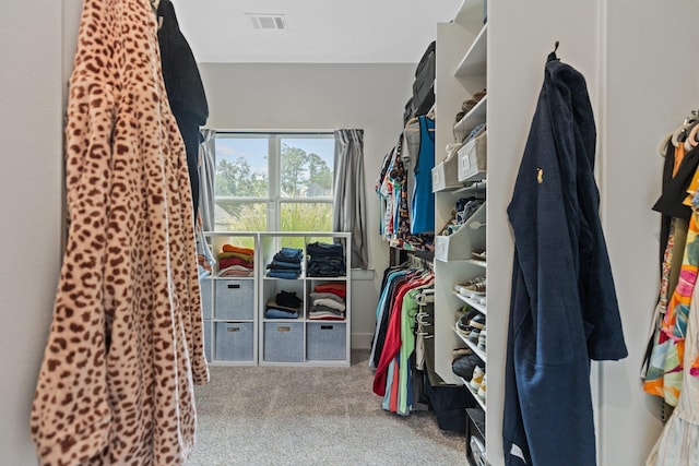 spacious closet featuring light carpet