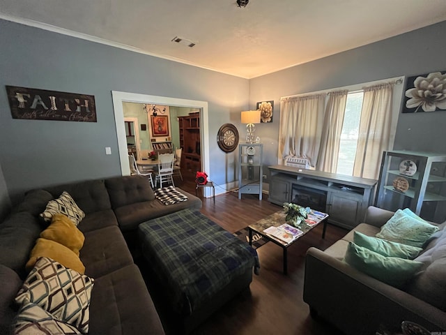 living room featuring dark hardwood / wood-style floors