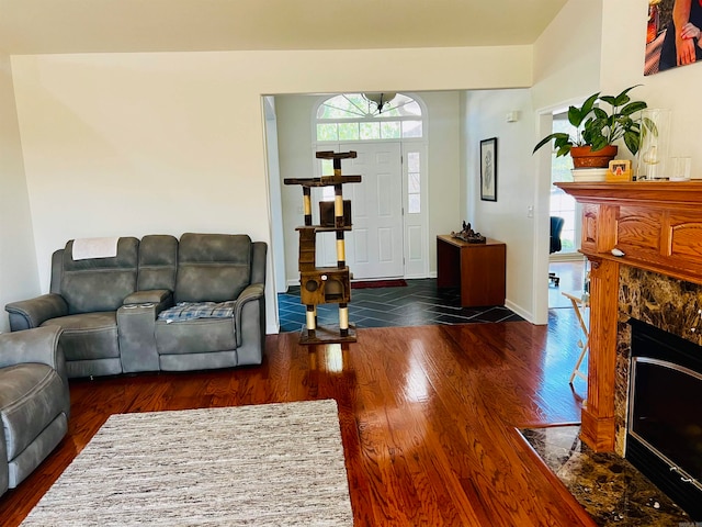 living room featuring dark hardwood / wood-style floors