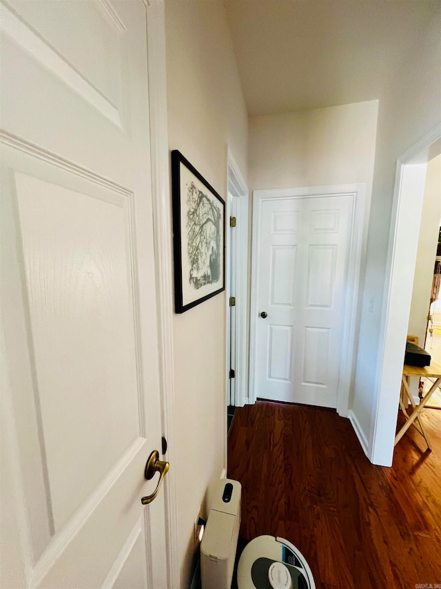 hallway with dark wood-type flooring