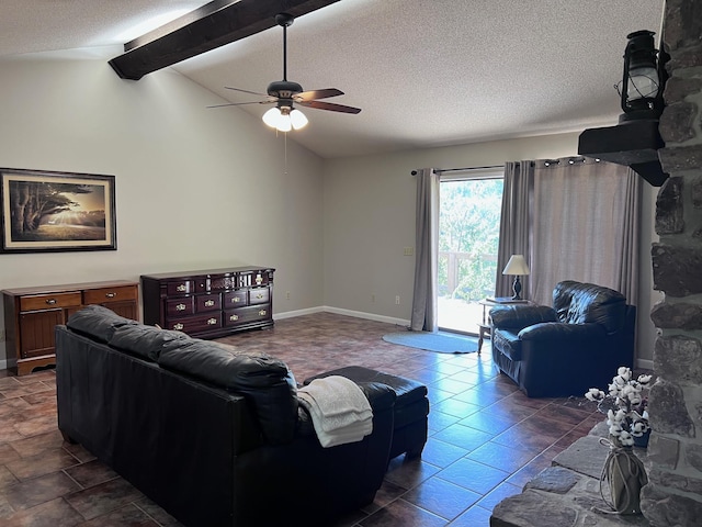 236 N Riverview Ln, Mountain View, AR 72560 - living room featuring ceiling fan, a textured ceiling, and baseboards