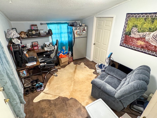 office with a textured ceiling