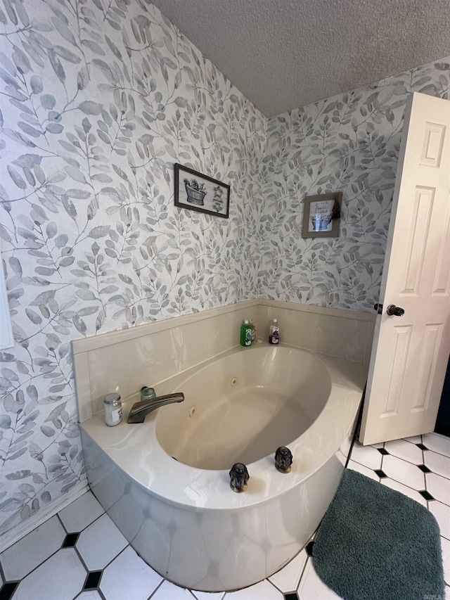 3409 Ramsgate, Fort Smith, AR 72908 - full bathroom with a textured ceiling, wallpapered walls, a tub with jets, and tile patterned floors