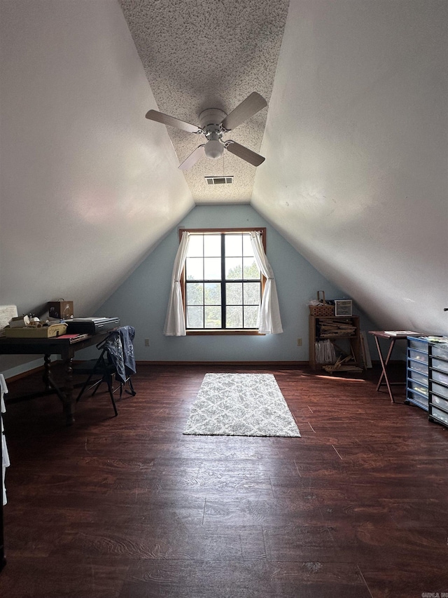 3409 Ramsgate, Fort Smith, AR 72908 - additional living space with lofted ceiling, visible vents, a ceiling fan, and wood finished floors
