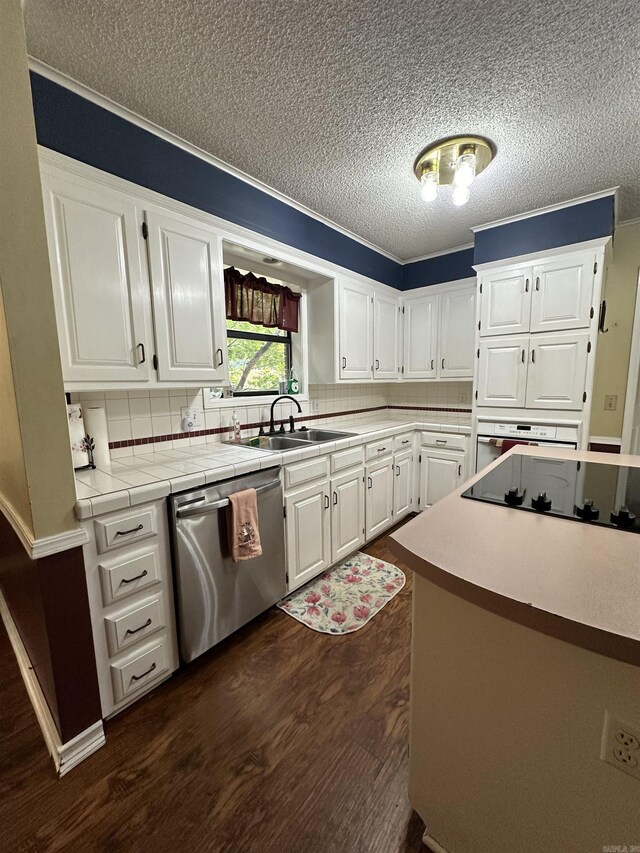 3409 Ramsgate, Fort Smith, AR 72908 - kitchen with black electric cooktop, dark wood-style flooring, white oven, stainless steel dishwasher, and a sink