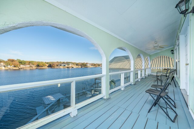 301 Kleinshore # 8, Hot Springs, AR 71913 - deck featuring a ceiling fan and a water view