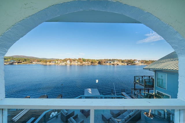 view of dock with a water view