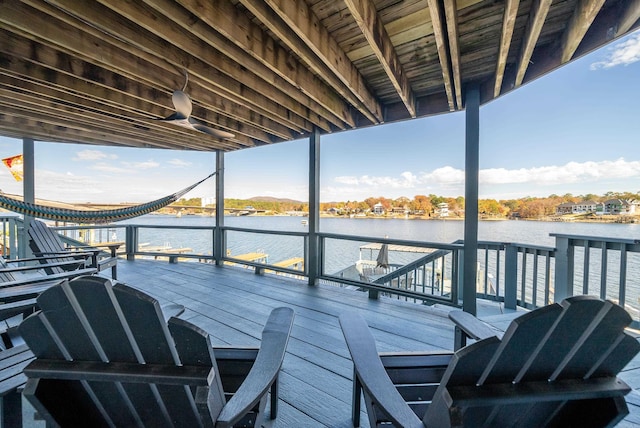 wooden terrace with a water view