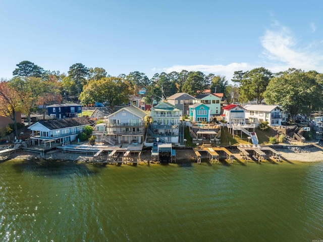 dock area with a water view