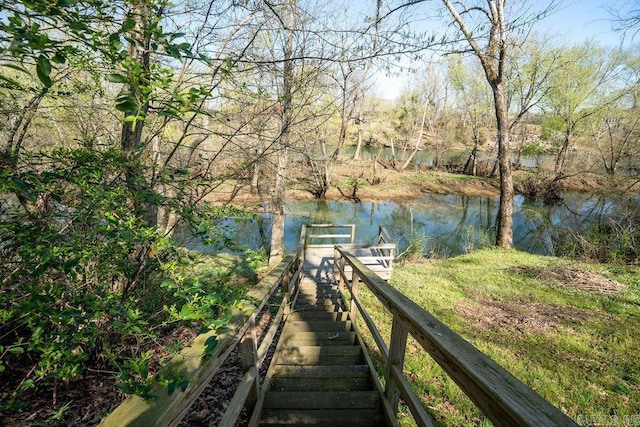 view of dock with a water view