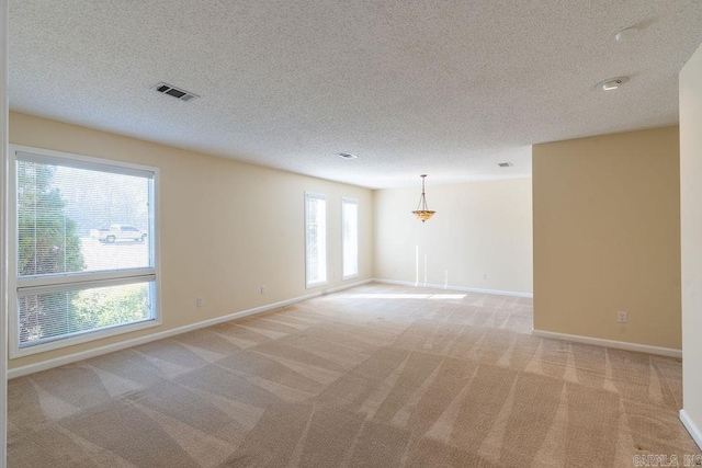 carpeted spare room with a textured ceiling and a healthy amount of sunlight