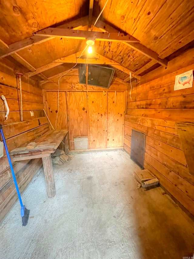 garage with wooden walls