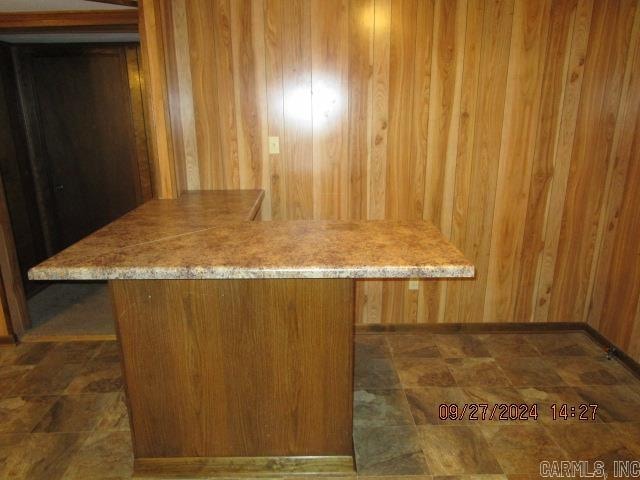 kitchen featuring wood walls