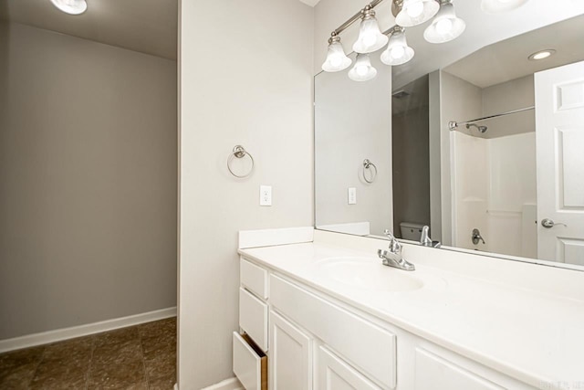 full bathroom with tub / shower combination, vanity, and toilet