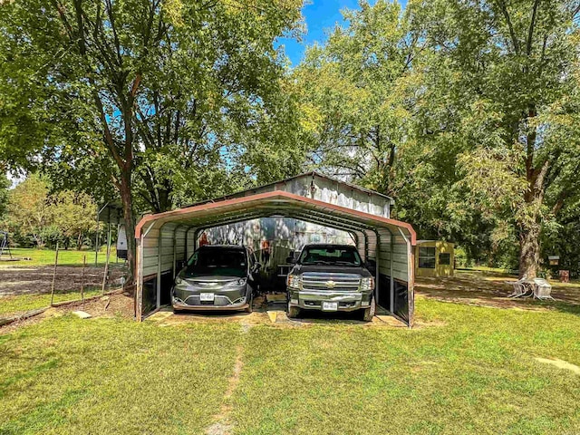 view of parking featuring a carport and a yard