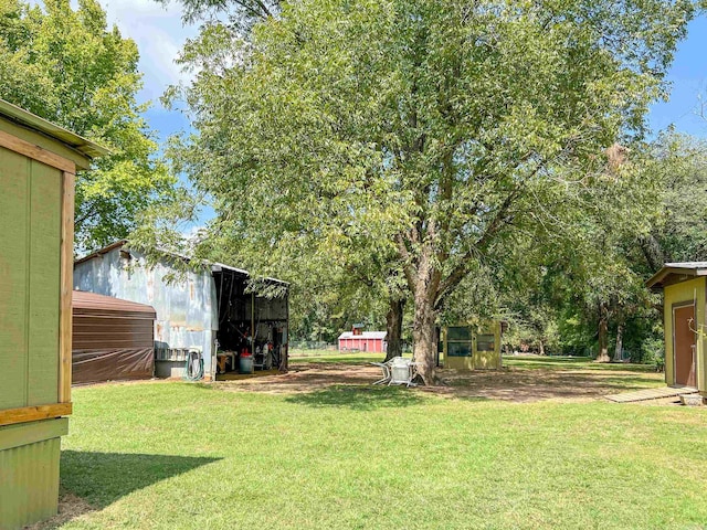 view of yard featuring a shed