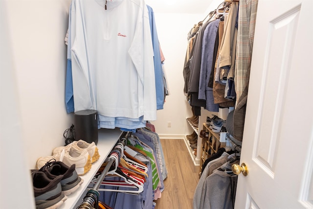 spacious closet featuring light hardwood / wood-style flooring