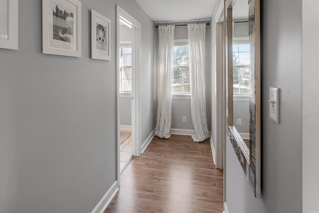 corridor with hardwood / wood-style flooring