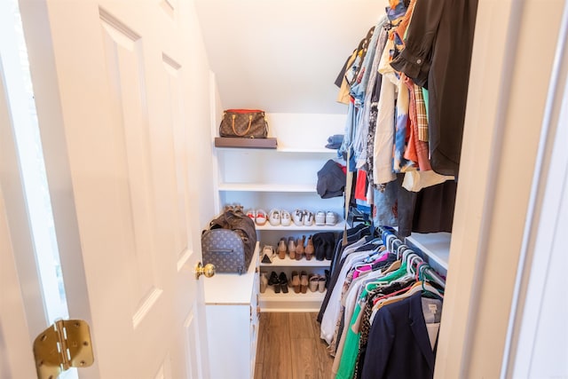 walk in closet featuring hardwood / wood-style flooring