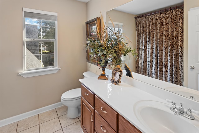 bathroom featuring tile patterned flooring, vanity, and toilet