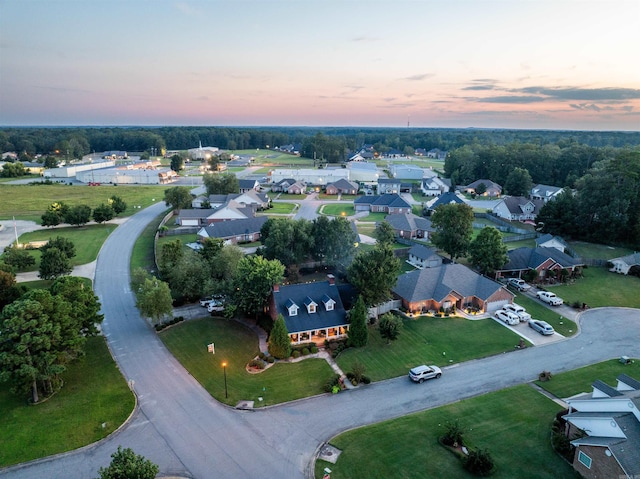 view of aerial view at dusk