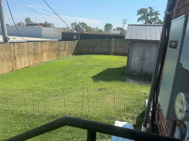 view of yard with a storage shed