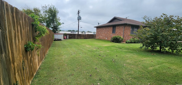 view of yard with a storage shed