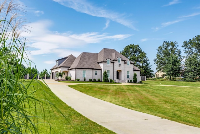 french country home featuring a front lawn