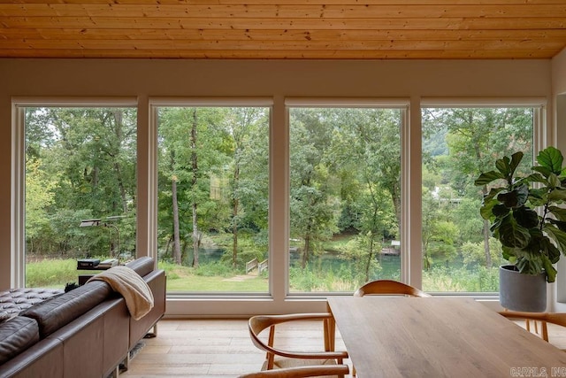 sunroom / solarium featuring wooden ceiling