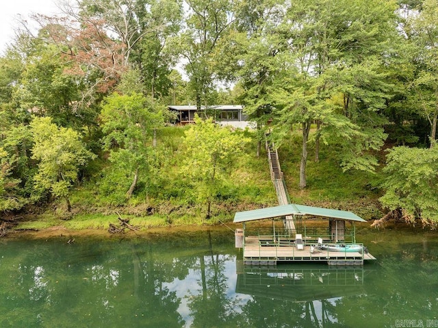 dock area featuring a water view