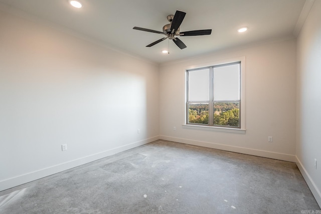 unfurnished room featuring crown molding and ceiling fan