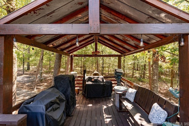 deck with a gazebo and area for grilling