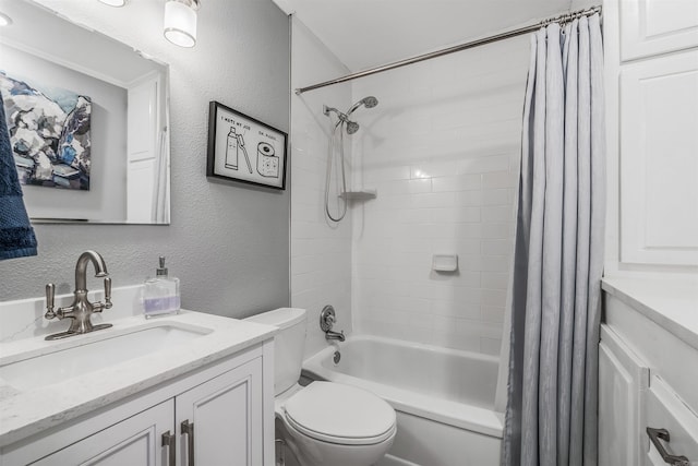 full bathroom featuring vanity, toilet, and shower / bath combination with curtain