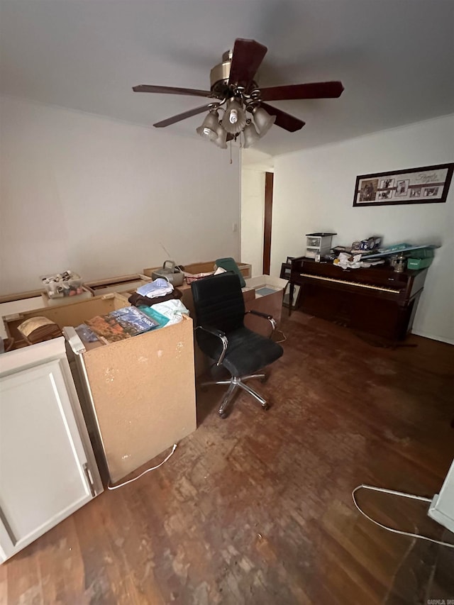 office featuring ceiling fan and hardwood / wood-style floors