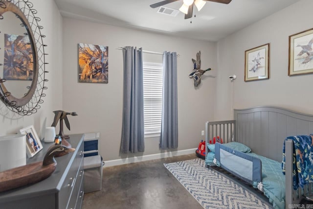 bedroom with multiple windows and ceiling fan