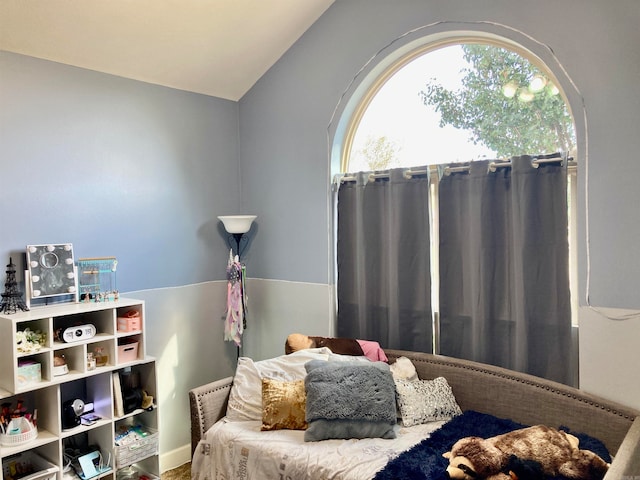 bedroom with vaulted ceiling