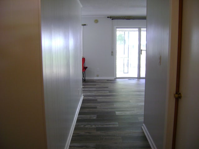 corridor featuring dark wood-type flooring