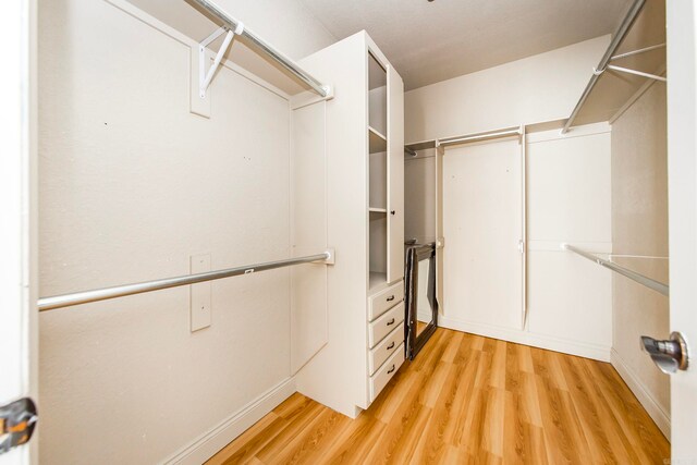 spacious closet with light hardwood / wood-style flooring