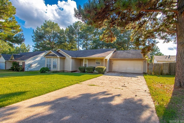 ranch-style home featuring a garage and a front yard