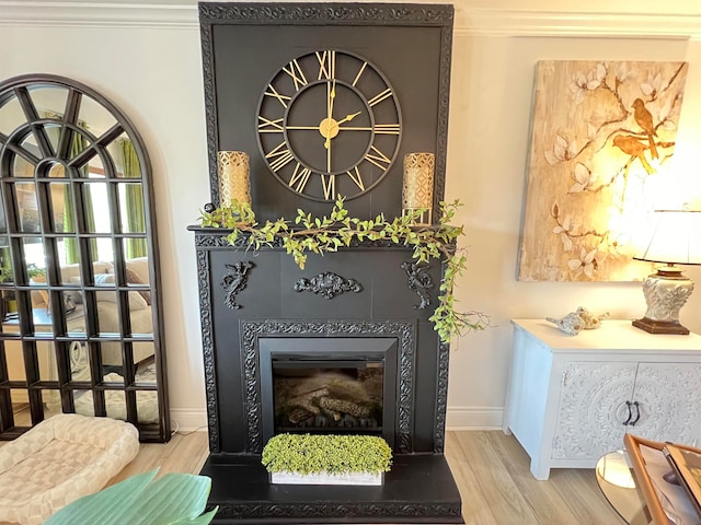 room details featuring ornamental molding and hardwood / wood-style flooring