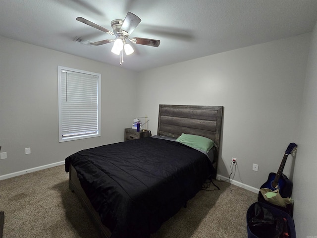 bedroom featuring carpet floors and ceiling fan