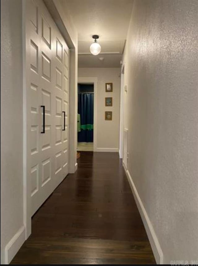 hall featuring dark wood-type flooring